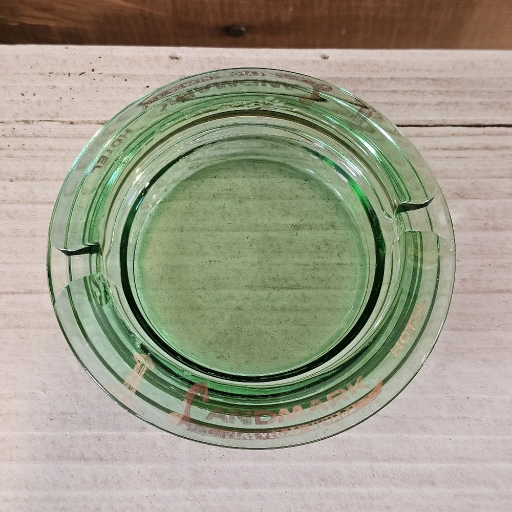 Vintage 1970's Landmark Hotel Las Vegas Green Glass Ashtray